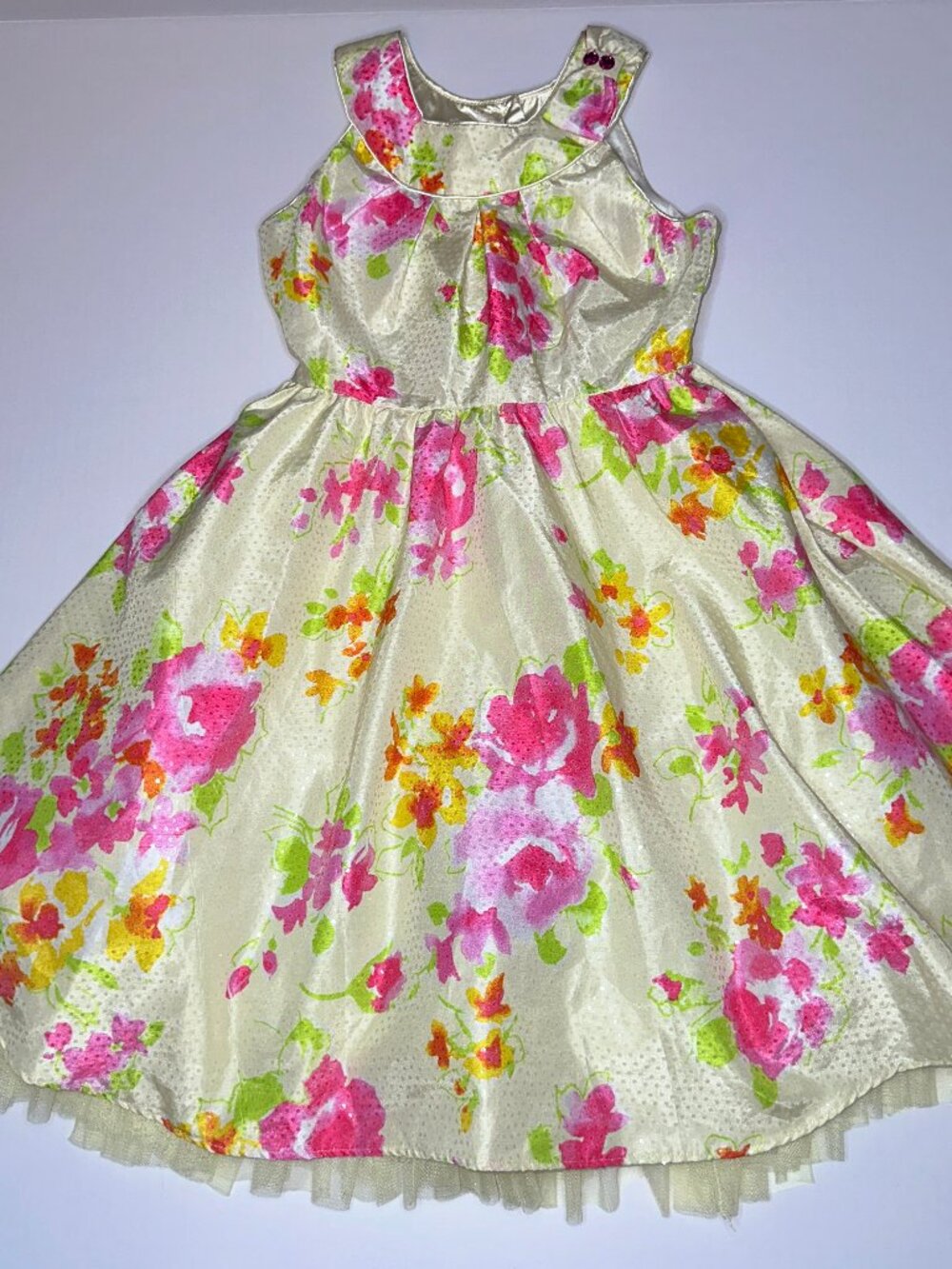 Jona Michelle Girls Floral Summer Sleeveless Midi Dress lime & pink 8